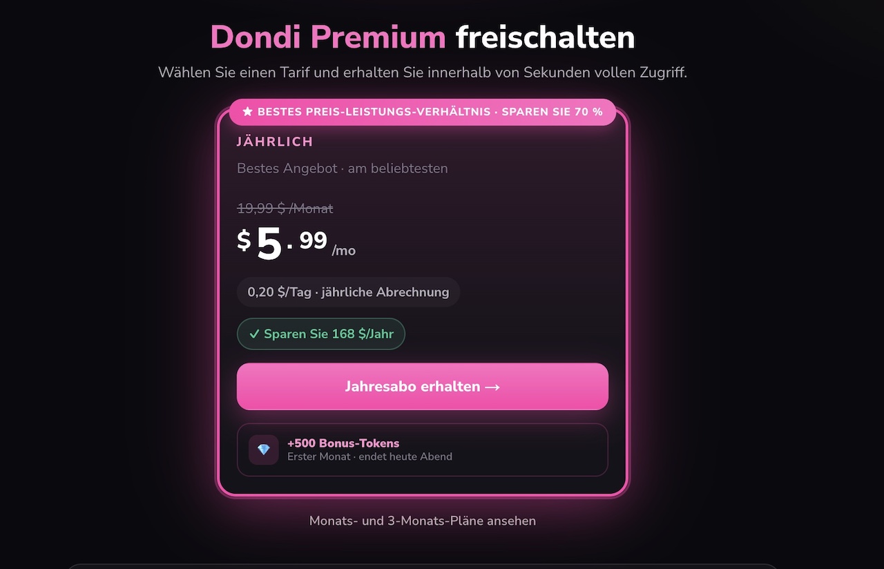 Dondi AI Preise und Abonnements im Überblick Dondi AI Preise und Abonnements im Überblick